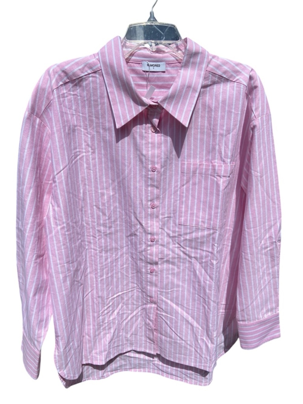 NWT Rumored Pink White Stripes Button Down Long Sleeve Cotton Shirt Size Small